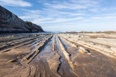 Flyschs of Itzurun beach in Zumaia, North of Spain. Solitude seascape.