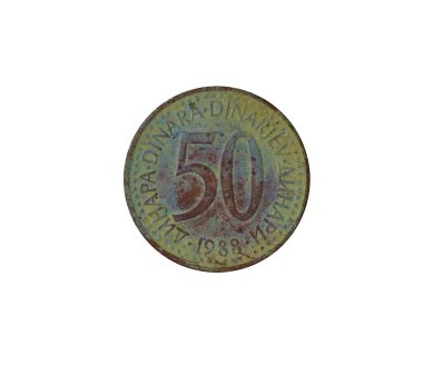 Yugoslavya 'nın 1988' de yaptığı 50 dinar madeni para, rakamsal değeri gösteriyor.