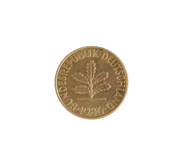 Κέρμα Pfennig Από Γερμανία Που Δείχνει Σπορόφυτα Βελανιδιάς Φυτρώνουν Πέντε — Φωτογραφία Αρχείου