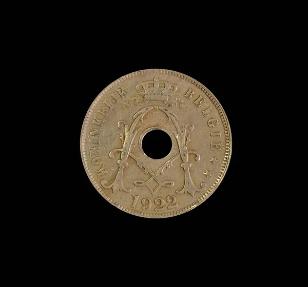 Centimes Mynt Tillverkade Belgien Som Visar Kronan Speglade Monogram — Stockfoto