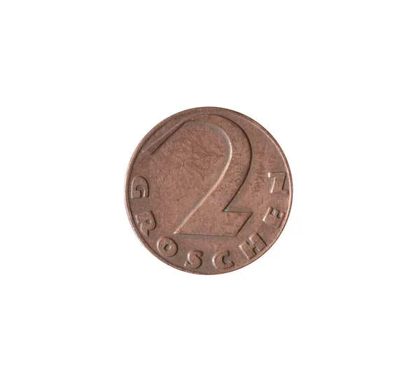 Två Groschen Mynt Tillverkade Österrike Som Visar Numeral Värde — Stockfoto