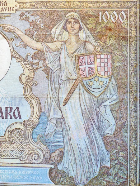 000 Dinars Bankbiljet Gedrukt Door Joegoslavië Dat Een Vrouwelijke Figuur — Stockfoto