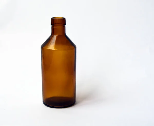 Old Brown Glass Medicine Bottle Gray Background — Stok Foto