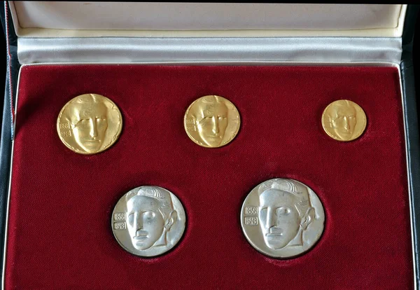 Altın ve gümüş madalyon, bilim adamı Nikola Tesla 'nın dekoratif kaplama portresi.