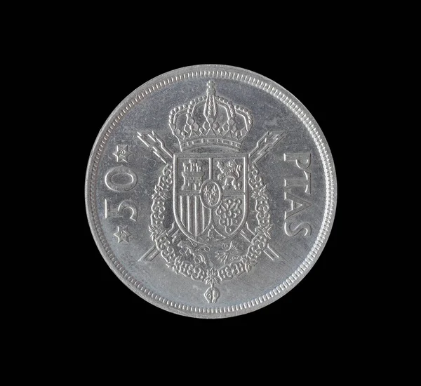 Reverso Pesetas Moneda Hecha Por España Que Muestra Escudo Armas — Foto de Stock