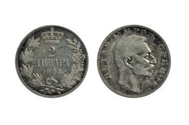 Sırp gümüş 2 dinarı 1904 yapımı.