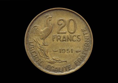 Fransa 'nın 1951' de yaptığı 20 frankın tersi.