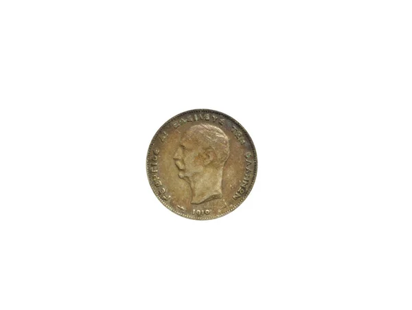 Old Greek One Drachma Coin Made 1910 Shows Portrait King — Foto de Stock