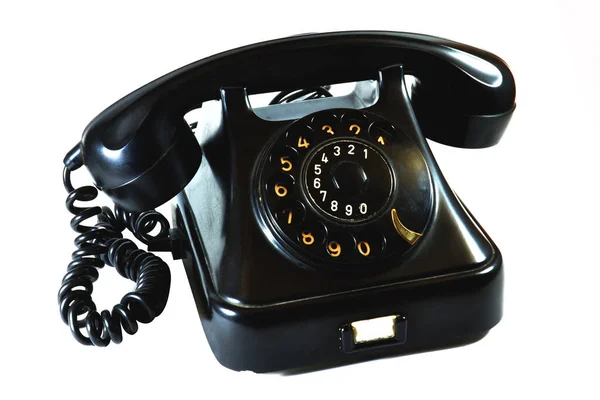 Vecchio Telefono Nero Sfondo Bianco Foto Stock