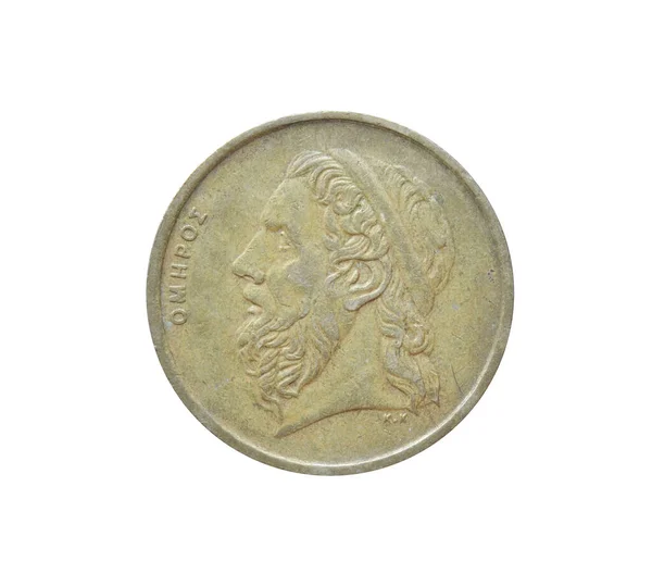 Moneda Vintage Drachma Hecha Por Grecia Que Muestra Retrato Perfil — Foto de Stock