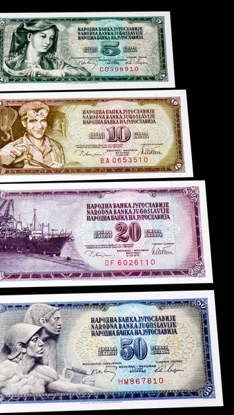 Lot Old Uncirculated Paper Bills Printed Yugoslavia Show Different Motives — Stock Photo, Image