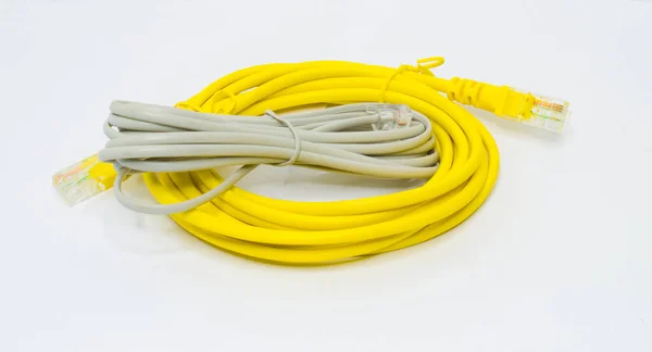 Gray Yellow Computer Telephone Cables — Stock Photo, Image