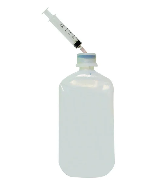 Medicação Para Terapia Intravenosa Frasco Plástico Com Seringa Plástico — Fotografia de Stock