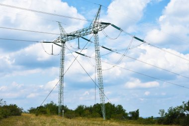 Metal electricity pole in rural part of Serbia