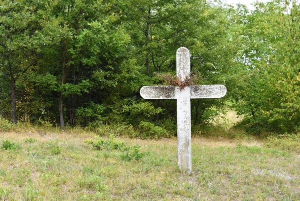 Vintage Cross Made Concrete Rural Part Serbia — Fotografia de Stock