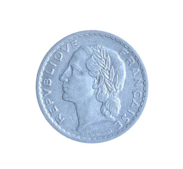 Five Francs Coin Made France 1949 Shows Laureate — Foto de Stock
