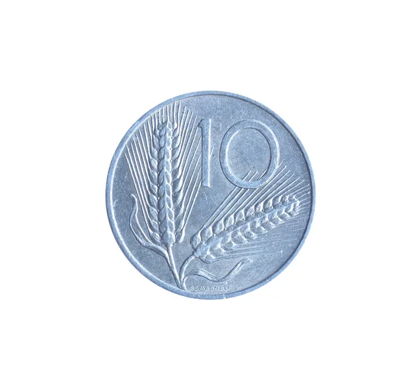 Ten Lira Coin Made Italy Shows Numeral Value Wheat Ears — Φωτογραφία Αρχείου