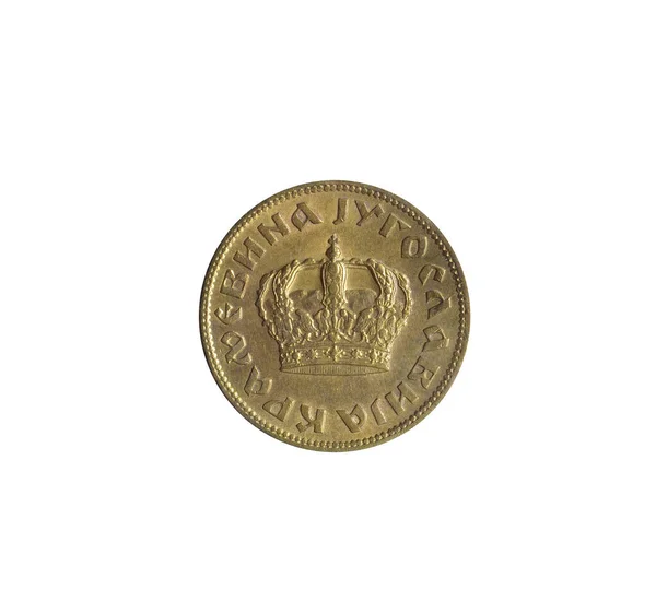 One Dinar Coin Made Yugoslavia 1938 Shows Royal Crown — стокове фото