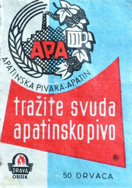 Yugoslavya - 1960 'lardan kalma - Apatin bira fabrikasını destekleyen, Drava kibrit kutusu etiketi, 1960' lardan kalma.