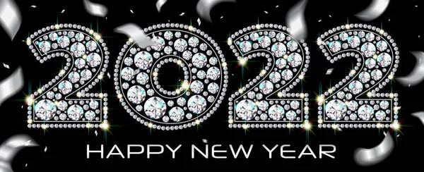 New Year 2022 Luxurious Numbers Diamond Gemstones Sparkling Background Falling — Stock Vector