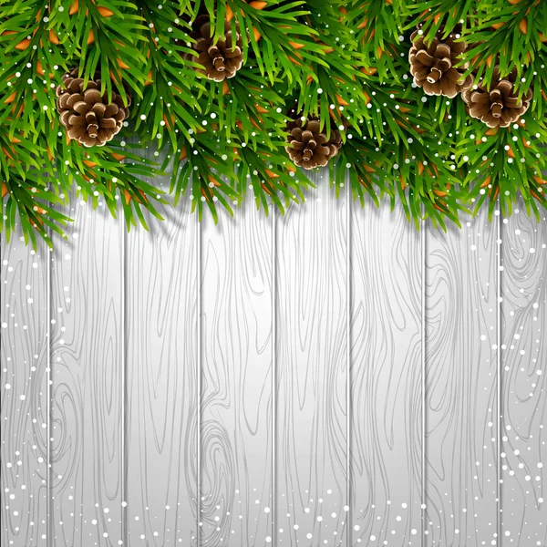 Branches arbre de Noël avec fond gris bois — Image vectorielle