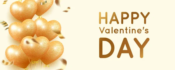 Banner corazones de oro Día de San Valentín vector eps 10 — Archivo Imágenes Vectoriales
