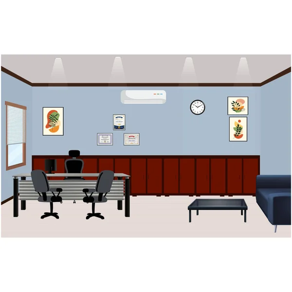 Oficina Bien Decorada Del Gerente Con Muebles Ilustración Vectorial Plana — Archivo Imágenes Vectoriales