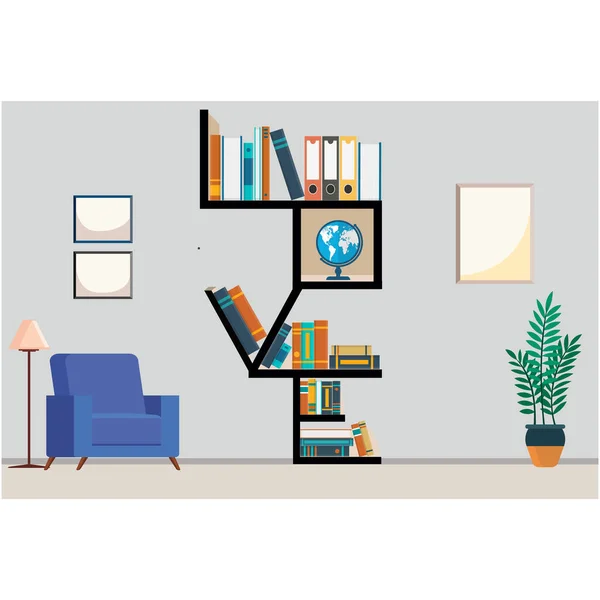 Love Libreria Con Libri Colorati Arredamento Con Manifesti Parete Sala — Vettoriale Stock