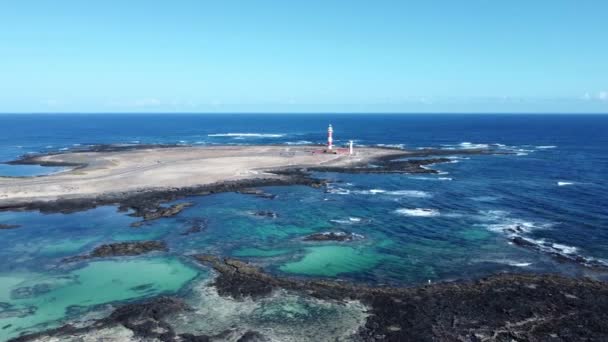 Toston Lighthouse Aerial View Cotillo Fuerteventura — Vídeos de Stock