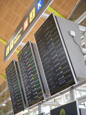 Madrid, Spain; june 24th 2022: Departures flight information display in Adolfo Suarez Madrid Barajas airport