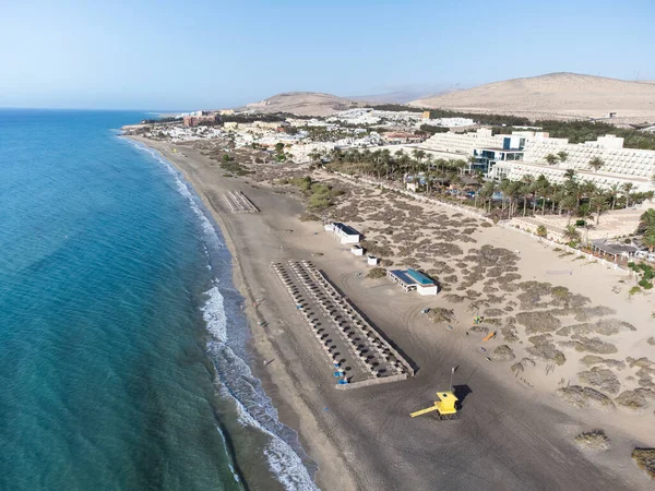 Costa Calma vacation travel destination in the south of Fuerteventura island. Aerial drone view.