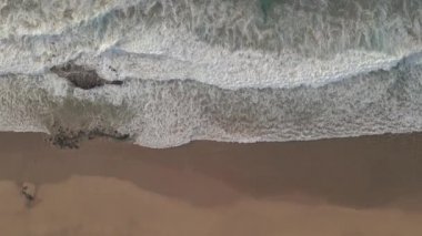 Beach shore waves top view aerial, Fuerteventura Island