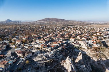 Kapadokya 'nın Uchisar kasabası. Uchisar Kalesinden Görünüm