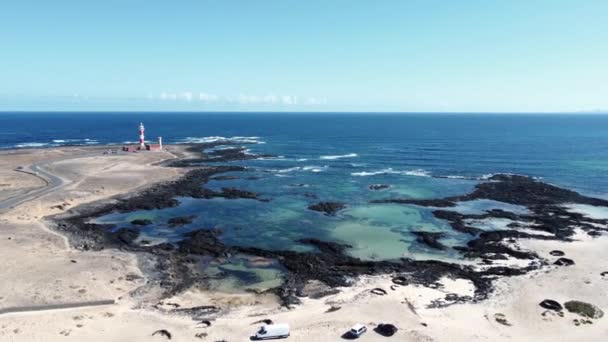 Toston Lighthouse Aerial View Cotillo Fuerteventura — Vídeos de Stock