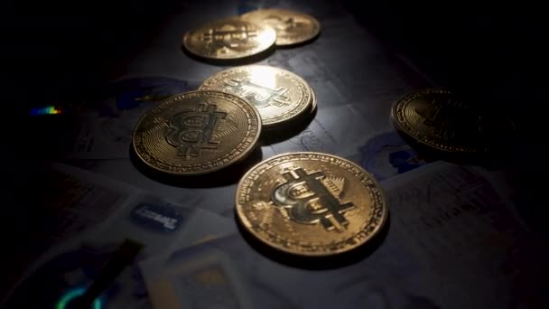 Bitcoin Btc Koin Berputar Pada Tagihan Pound Asap Menggunakan Koin — Stok Video