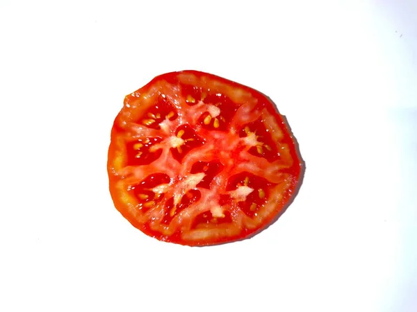 Rondelle Tomate Fond Blanc — стоковое фото