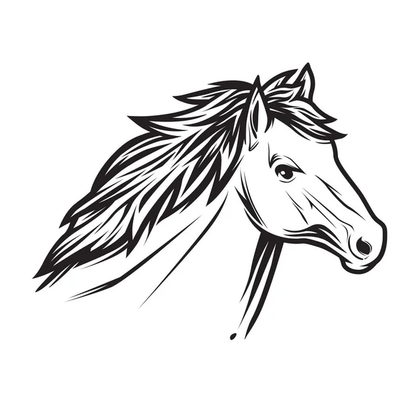 馬の頭のラインアート 黒と白 — ストックベクタ