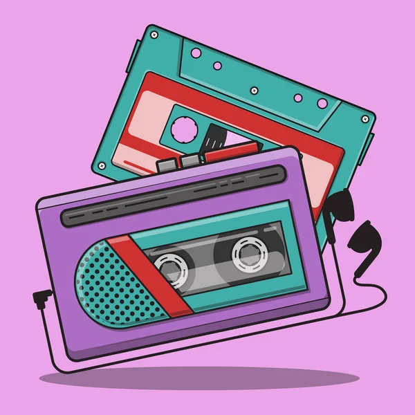 Walkman Cinta Cassette Reproductor Música Bolsillo Los Años — Vector de stock