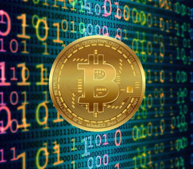 Bitcoin çok renkli ikili arka plan duvar kağıdı. Sanat ve zanaat, tasarım, ticari veya editoryal morlar için kullanılmaya hazır