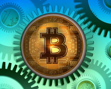 Bitcoin paranın geleceğidir. Resim 3D sanat ve zanaat, tasarım, editör veya ticari amaçlar için kullanılmaya hazır