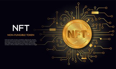 Non fungible token NFT.Technology background with circuit.NFT logo.Crypto currency concept. clipart
