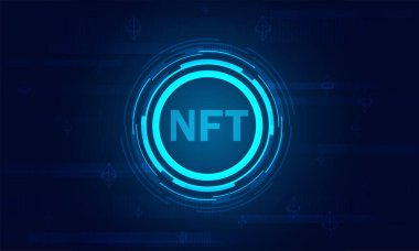 Fidye edilemez simge kripto para teknolojisi arka plan mavisi teknoloji neon tasarımı 