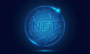 Finansal olmayan sembol (nft) kavramı. Soyut gelecekteki mavi teknoloji arkaplanı. 