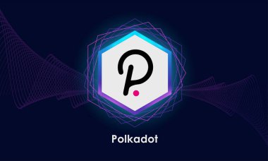 Polkadot (nokta) sembol logosu. Mor neon arka plan. Kripto para birimi kavramı.