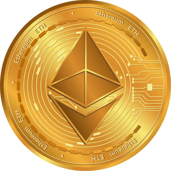 Ethereum Eth Arany Érme Izolált Digitális Cryptocurrency — Stock Vector