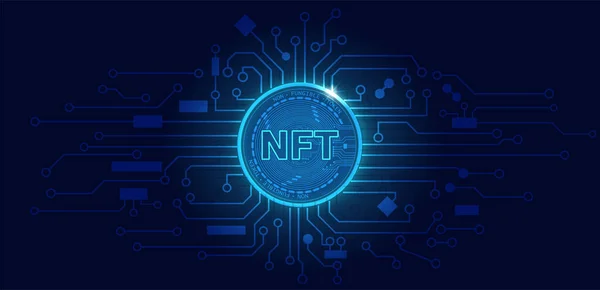Non Fungible Token Nfttechnology Hintergrund Mit Circuitnft Logo Dark Bluecrypto — Stockvektor
