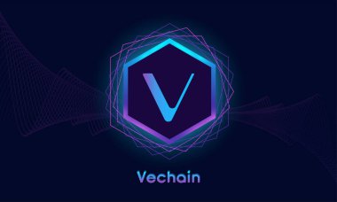 Vechain (VET) mor tasarım teknolojisi arka planı. Şifreli para değişimi..