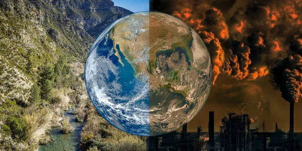 Día Tierra Contaminación Purificación Dos Caras Misma Moneda —  Fotos de Stock