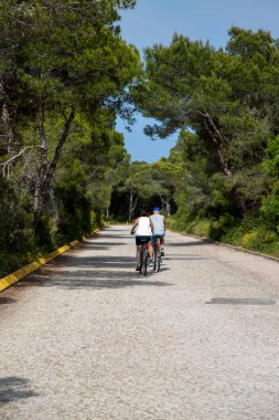 Çiftler bisiklet sürmeye çıkar İlkbaharın tadını çıkarırlar 