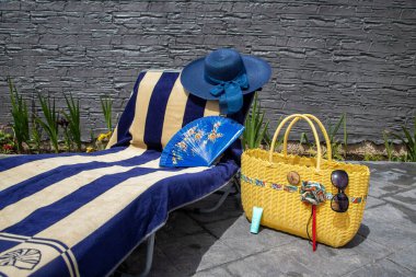 Sahil aksesuarları, yüzme havuzu aksesuarları ev bahçesinde. 